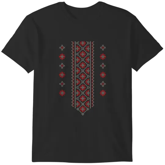 Discover Palestinian Jordanian Arabic Traditional Tatreez Realistic Embroidery Pattern17-drk Relaxed Fit T-Shirts
