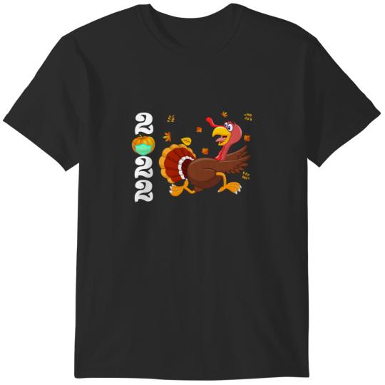 Discover Thanksgiving Turkey Running Funny 2022 Pumpkins Wearing Mask T-Shirts