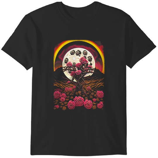 Discover Grunge Goth Style Distressed Moon and Rose T-Shirts