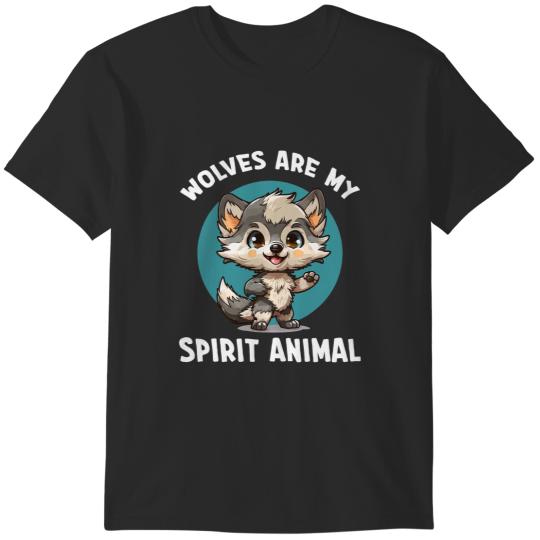 Discover Funny Cute Wolves Are My Spirit Animal Cartoon Wolf T-Shirts
