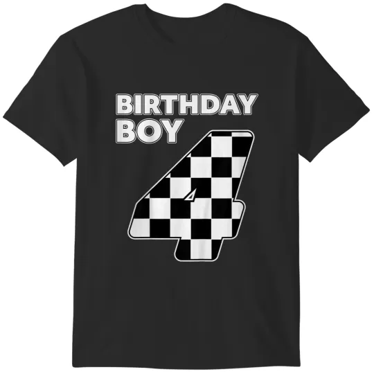 Discover Kids Birthday Boy 4 Four Year Old Race Car 4th Birthday Race Flag  Gifts T-Shirts