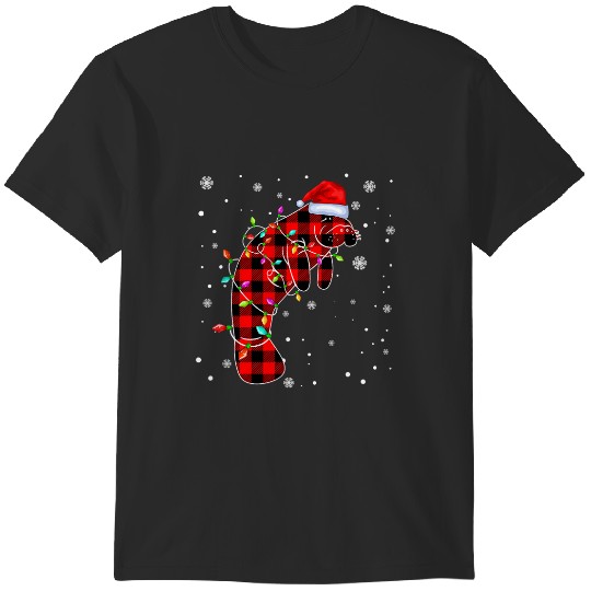 Discover Merry Christmas Manatee Animals Plaid Christmas Pajama T-Shirts