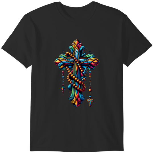 Discover Womens Rosary Draped Cross Christian Jesus Church Pocket Design  Gifts T-Shirts