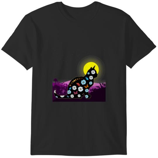 Discover Black Cat Gift For Women Cat Lover Groovy Moon Phase Cat Mom T-Shirts