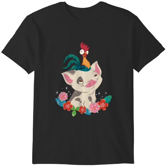 Disney Moana Hei Hei Rooster Pua Flowers Sketch Portrait T-Shirts