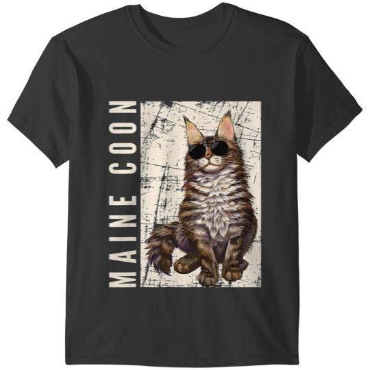 Cat Paws lovers holders apparel Maine coon with sun glasses T-Shirts