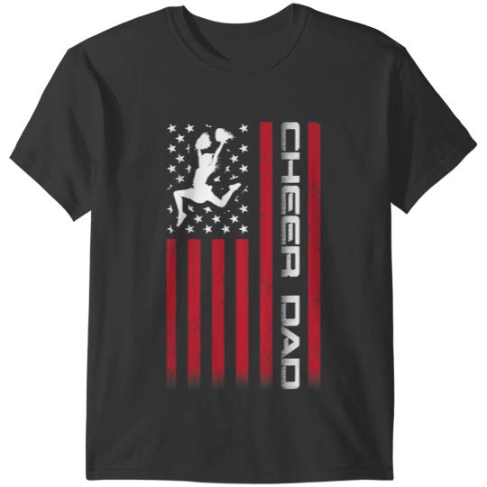 Cheerleader Gift Mens 4th of July US Flag Cheer Dad For Fathers Cheer T-Shirts
