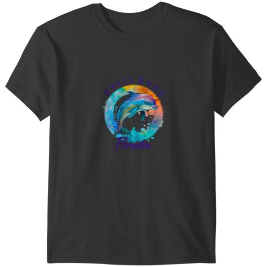 Dolphin Gift Hollywood Florida Happy Watercolor Dolphin T-Shirts