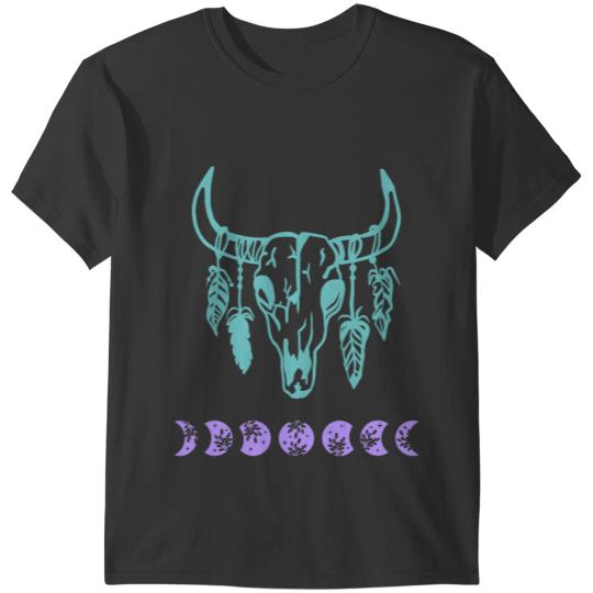 Cattle Cow Boho Cow Skull Moon Phase Desert Cute Teal and Purple T-Shirts