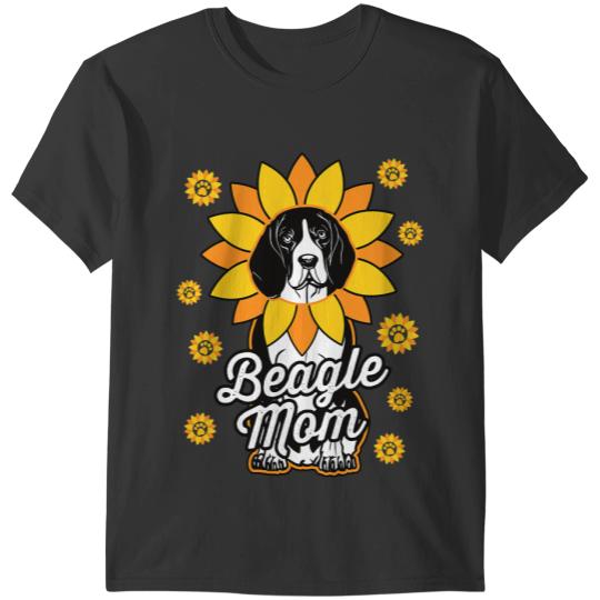 Cute Beagle Mom Dog Sunflower Paw Prints T-Shirts