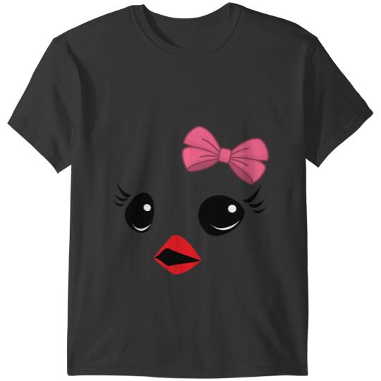 Chicken Poultry Baby Chick Chicken Face Pink Bow Girls Easter Kid Gift T-Shirts