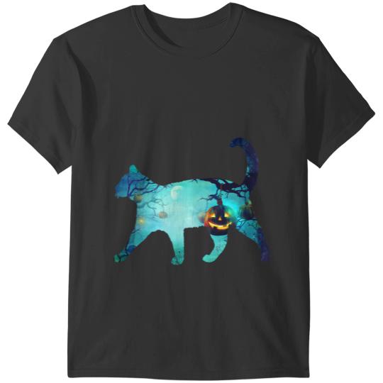 black cats Paws Halloween Scary black cats Mom Pumpkin Graveyard Moon Cat T-Shirts