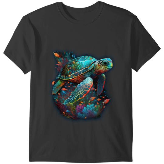 KV9 Turtle Colorful Sea Turtle Tortuga Design Ocean Coral T-Shirts
