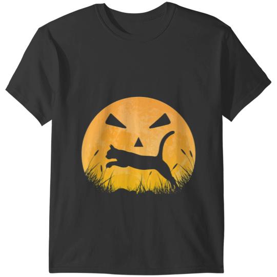 black cats Paws Halloween Moon Pumpkin Face Party Outfit T-Shirts