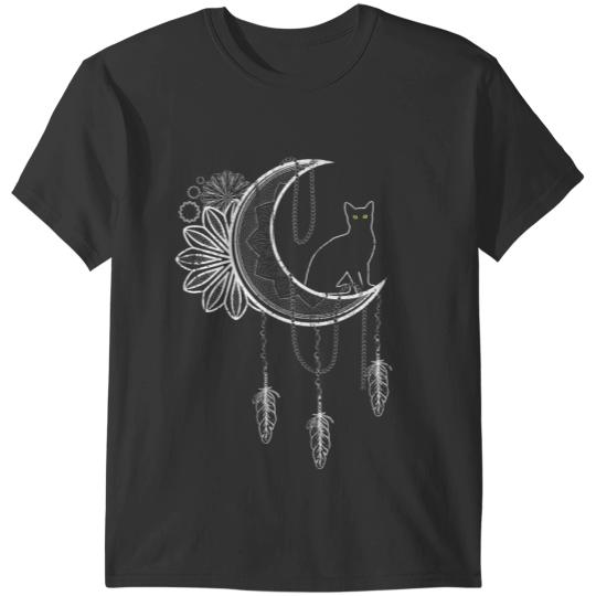 black cats Paws Luna Stargazer Pagan Occult Wicca Witch Cat Crescent Moon T-Shirts