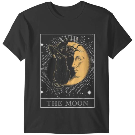 black cats Paws Moon Tarot Card and Cat Occult Graphic T-Shirts
