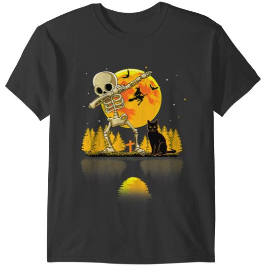 black cats Paws Halloween Dabbings Skeletons pumpkin moon cat black kids boys T-Shirts