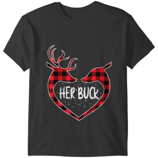 Deers Her Buck His Doe Reindeer xmass Matching Couples Christmas T-Shirts
