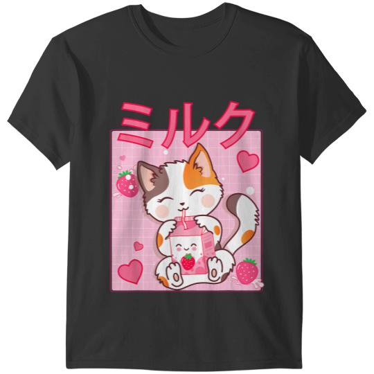 Cat Paws Strawberry Shake Strawberry Milk Cute Kawaii Neko T-Shirts