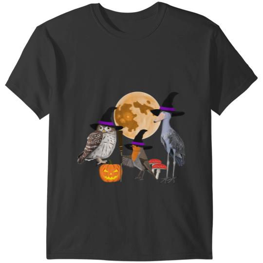 Cute Owl Halloween Birds Robin Owl Shoebill Pumpkin Moon Witch T-Shirts