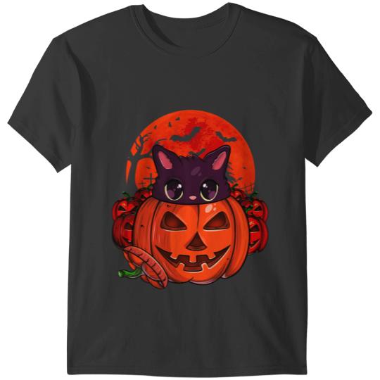 black cats Paws Pumpkin Moon Funny Halloween Boys Girls Kids T-Shirts