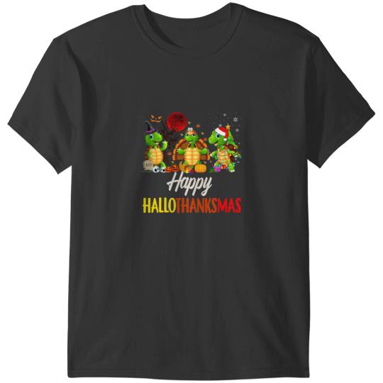 KV9 Turtle Happy Hallothanksmas Santa Turtle Halloween Thanksgiving T-Shirts