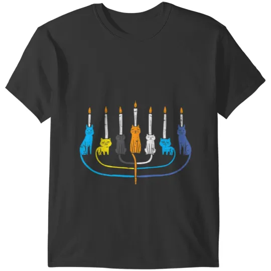 black cats Paws Menorah Cute Jewish Kitten Hanukkah Chanukah PJs Women T-Shirts