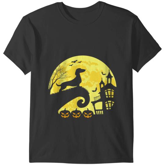 Dachshund Halloween Moon Pumpkin Funny Weiner Dog T-Shirts