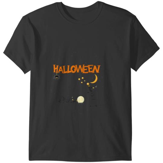 black cats Paws Happy Halloween black catss magic ball spider and moon T-Shirts