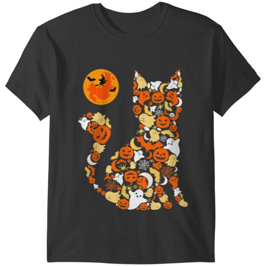 black cats Paws Halloween Costume Cat Pumpkin Scary Witch Moon Women Kids T-Shirts