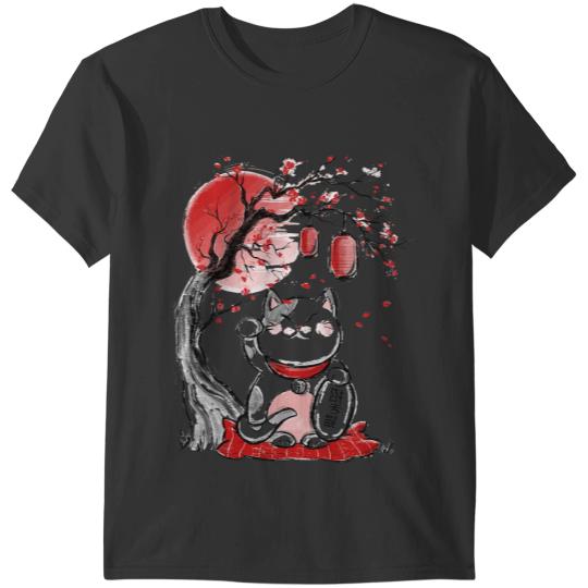 Cat Paws maneki neko lucky cat waving arm red Moon beckoning cat T-Shirts