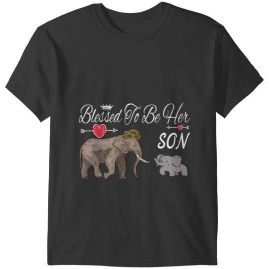 Elephants Lover Blessed To Be Her Son Elephant Mothers Day Mom Sunflower T-Shirts
