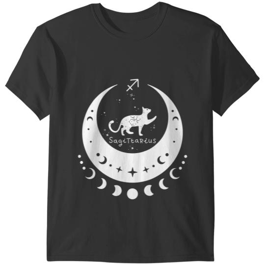 black cats Paws Zodiac Sagittarius Horoscope Astrology Cat Crescent Moon T-Shirts
