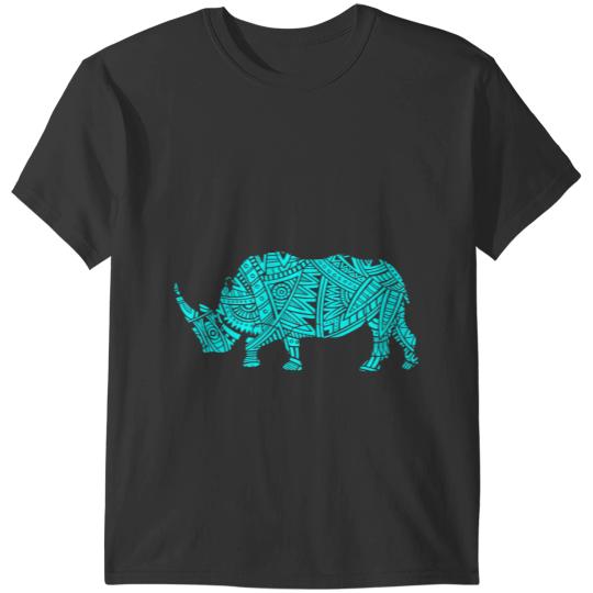 Rhino Gift Animal Aztec Maya Maori Tribal Pattern T-Shirts