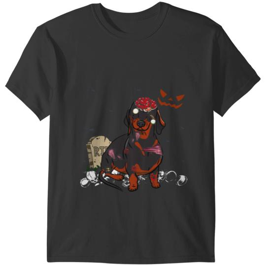 Dachshund Zombie Dog Funny Zombie Dog Halloween Costume T-Shirts