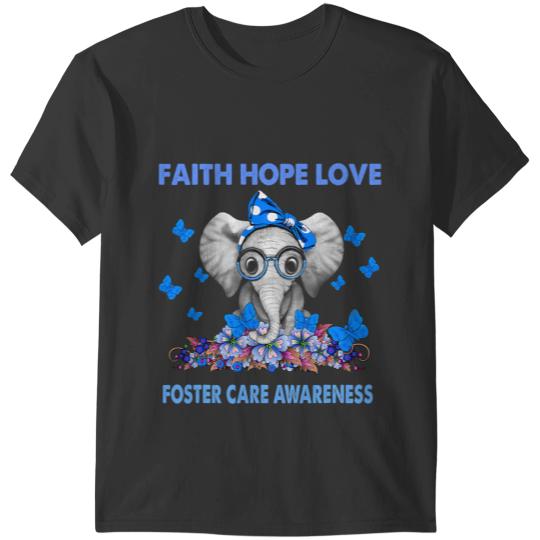Elephants Lover Faith Hope Love Foster Care Awareness Blue Ribbon T-Shirts
