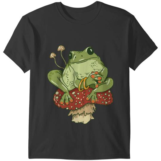 Frog Gift Cottagecore Kawaii Frog Sitting On Mushroom Fungi Goblincore 3 T-Shirts