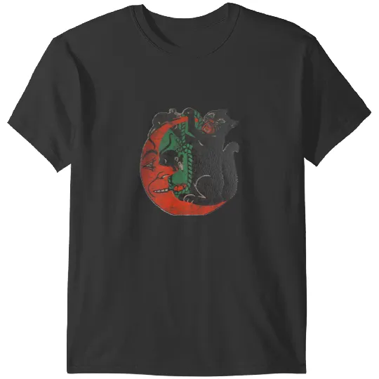 black cats Paws vintages Halloween Cat Moon Mice Cut Out Graphic T-Shirts