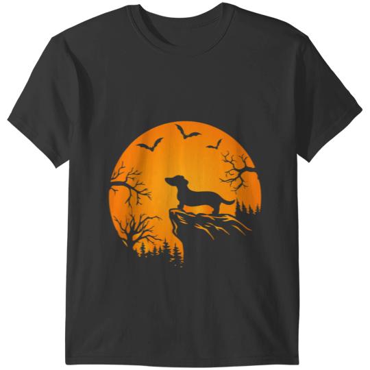 Funny Weiner dog in the Moon Dachshund And Halloween Moon 1 T-Shirts