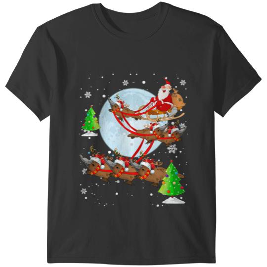 Platypus Gift Santa Riding Reindeer Santa Platypuses Sleigh Christmas T-Shirts