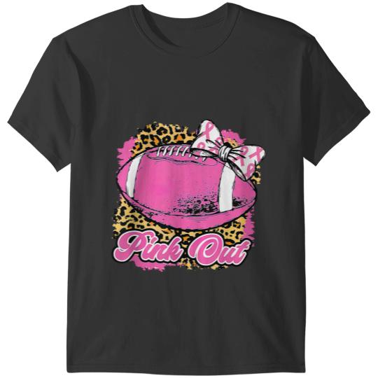 Football Gift Survivor Pink Out Football Tackle Breast Cancer Warrior Girls Leopard T-Shirts