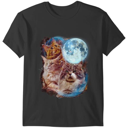 Cat Paws 3 Moon Maine Coon Cats Feline Lovers Adorable Kitty Novelty T-Shirts