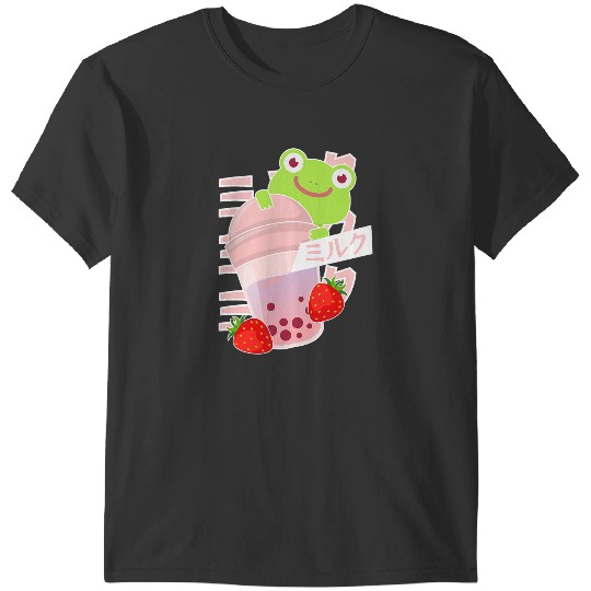 Frog Gift Cottagecore Frog Strawberry Milk Kawaii Aesthetic Mushroom T-Shirts
