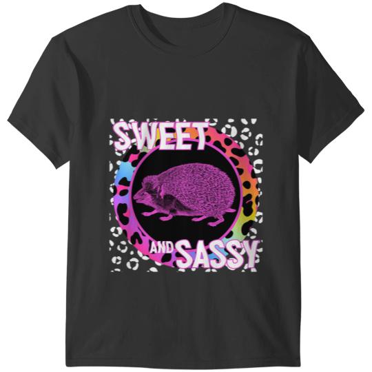 Hedgehog Gift Hedgie 90s Nostalgia Rainbow Leopard Print Tropical T-Shirts