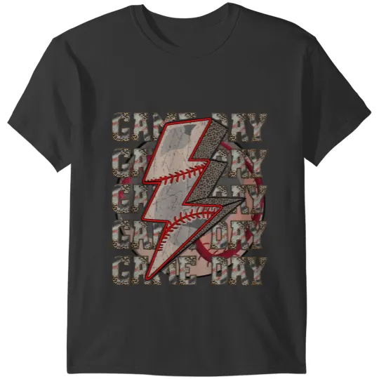 Softball Gift Game Day Softball Lightning Bolt Leopard Cheetah Print 1 T-Shirts