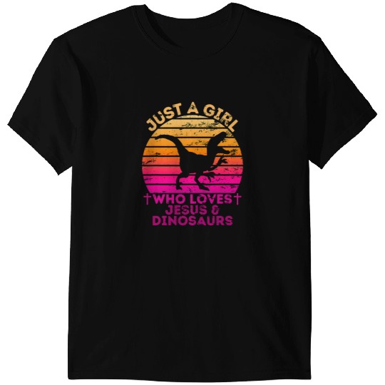 Dinosaur Dino Christian Girl Who Loves Jesus And Dinosaurs Christian Woman T-Shirts