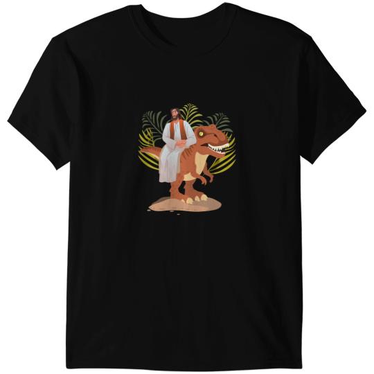 Dinosaur Dino Christian Funny Jesus sitting on Trex Cool Dinosaur T-Shirts