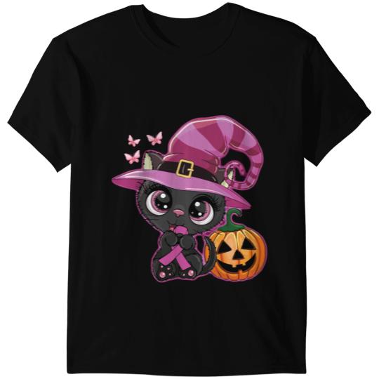 black cats Paws BC Pink Ribbon Cat Pumpkin Kids Breast Cancer Girls Toddler T-Shirts