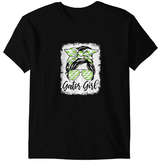 Alligator Animals Florida Gator Girl Alligator Messy Bun Funny Crocodile T-Shirts