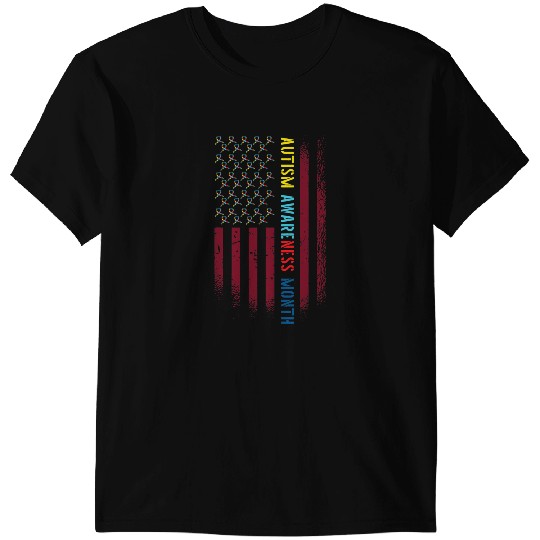 Camping Camp American Advocacy Campaign Flag Autism Awareness Month Camper T-Shirts